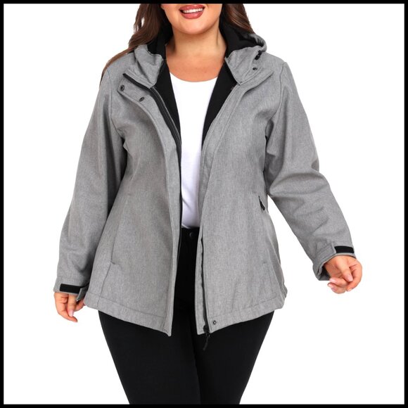 Jackets & Blazers - Plus Size Fleece Lined Softshell Jacket Windproof Waterproof Hooded Activewear